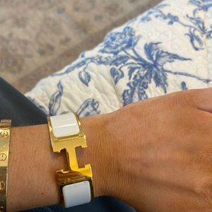 Hermes clic h white and gold bracelet